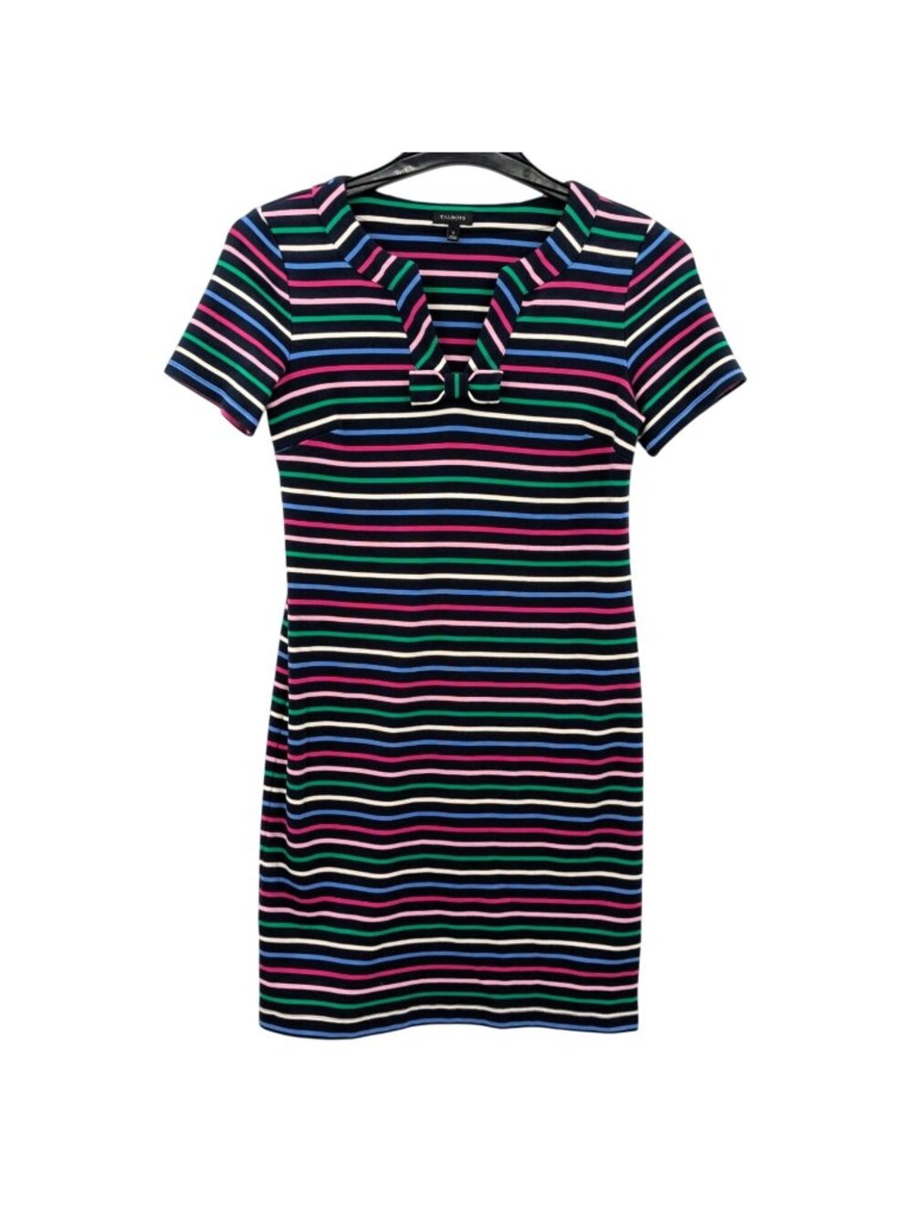 Talbots Striped Bow Shift Dress Preppy Coastal Comfort Colorful Vacation Small‎